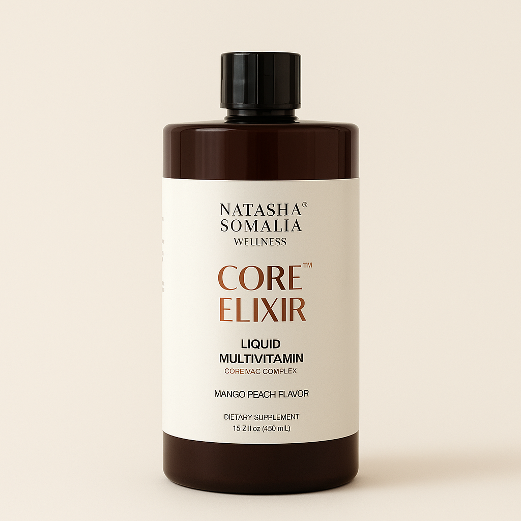 Natasha Somalia Core Elixir liquid daily multivitamin bottle